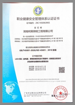 湖南職業(yè)健康安全管理體系認證證書(shū)